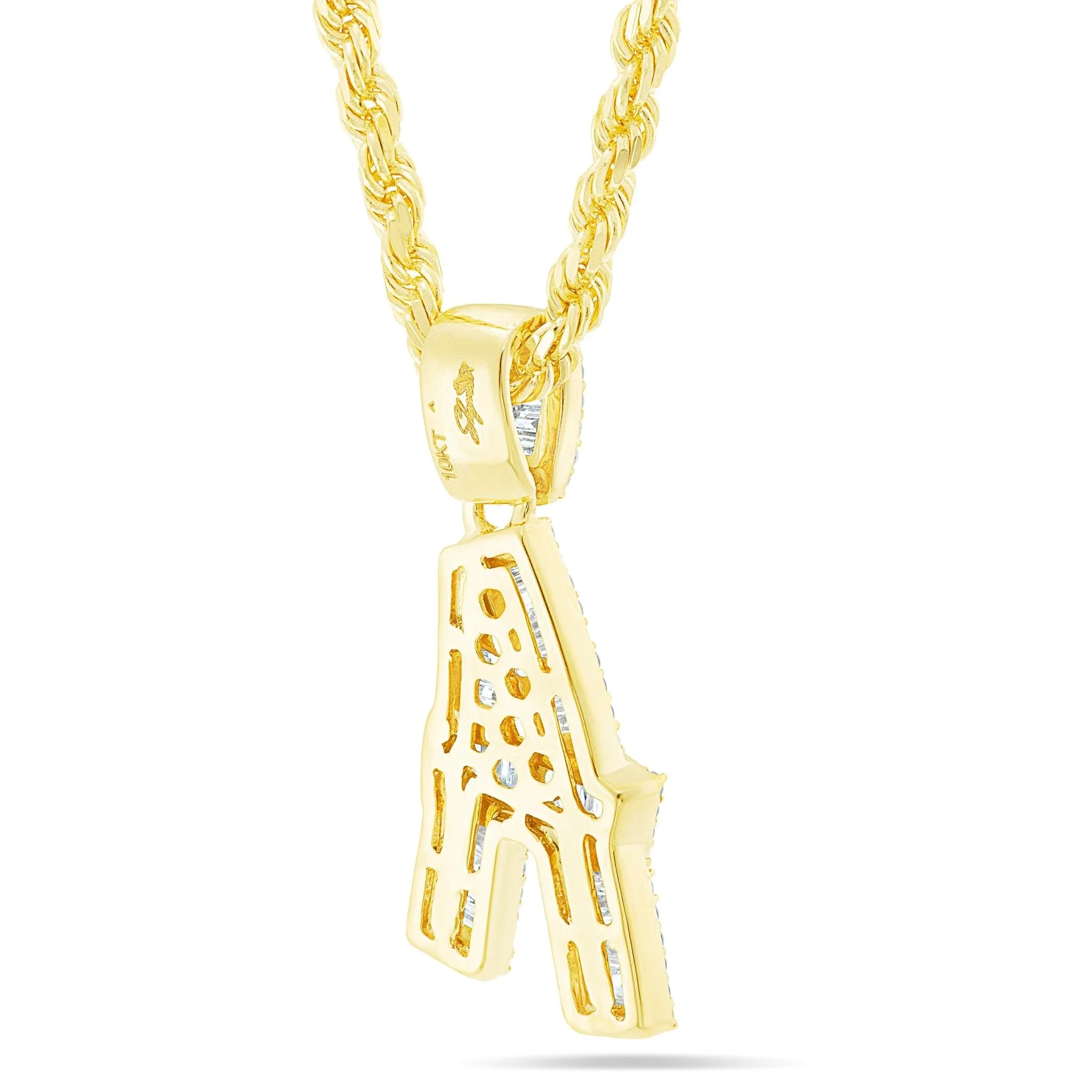 10K Gold 0.81ct Baguette Diamond Initial Pendant