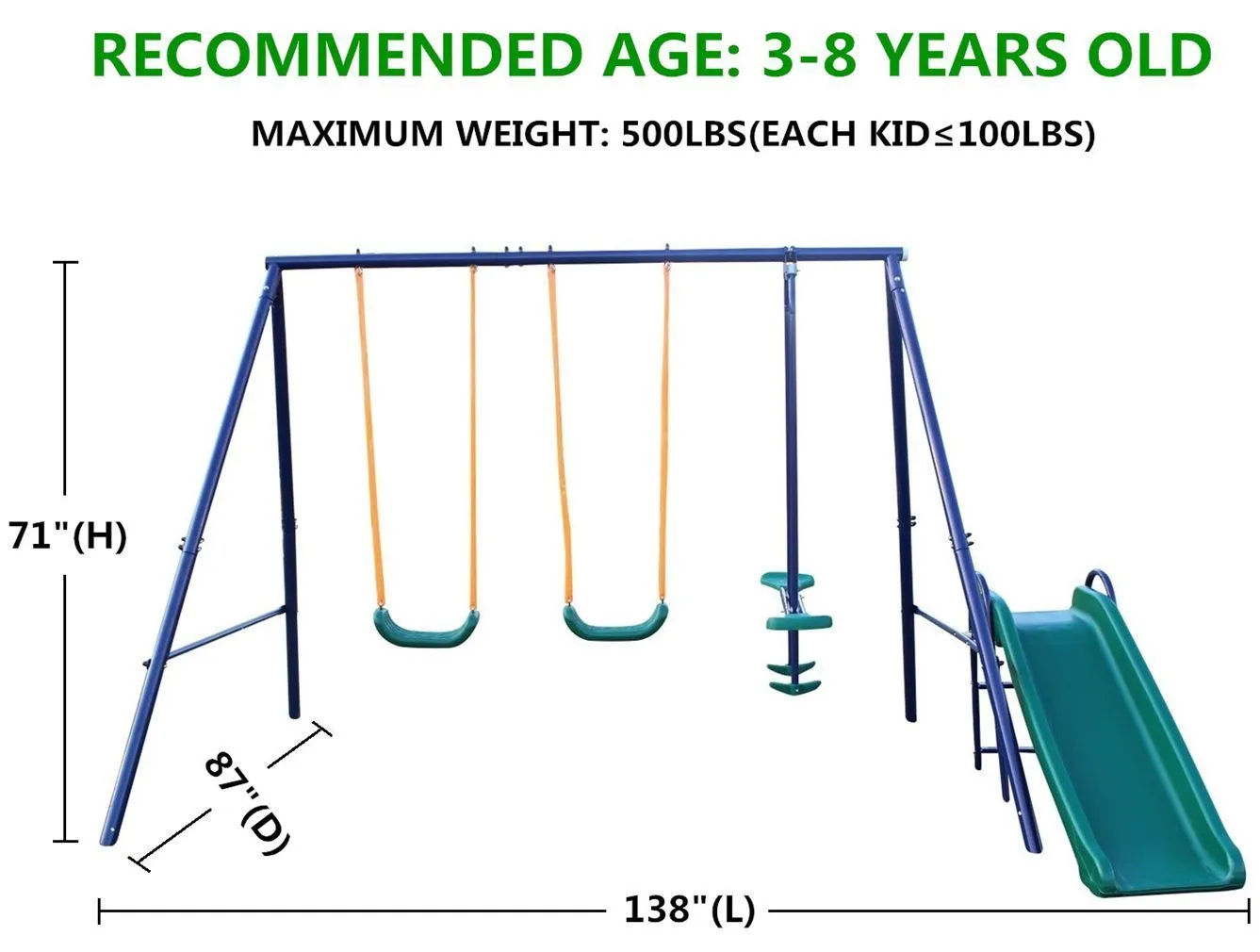 A-Frame Metal Swing Set w/ Slide