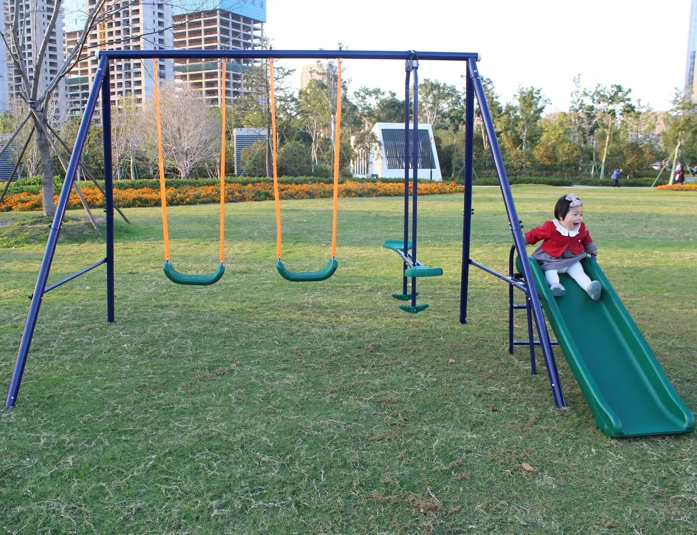 A-Frame Metal Swing Set w/ Slide