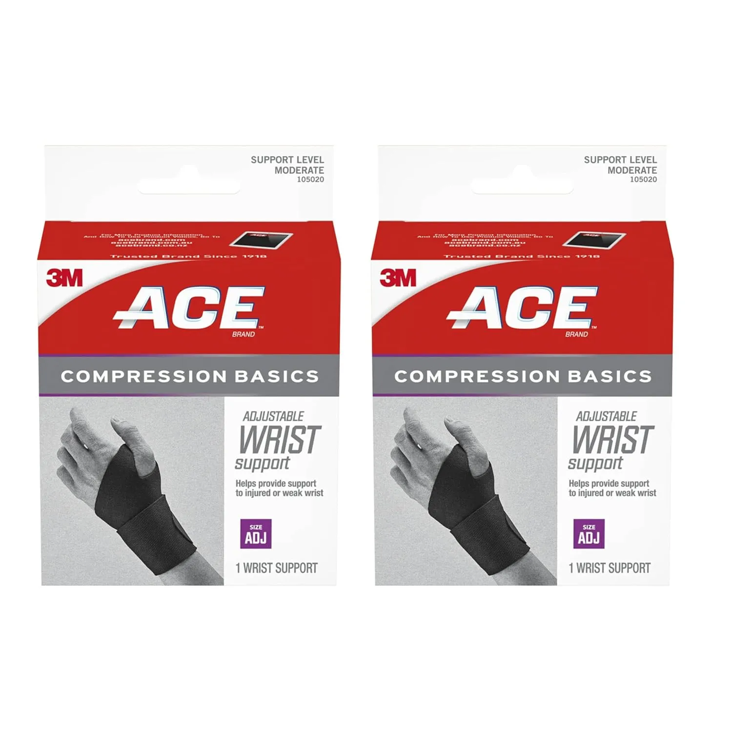 ACE Sport Basics Wrist Support 105020, Adjustable Wrist Support, Moderate Level, 2 Pk