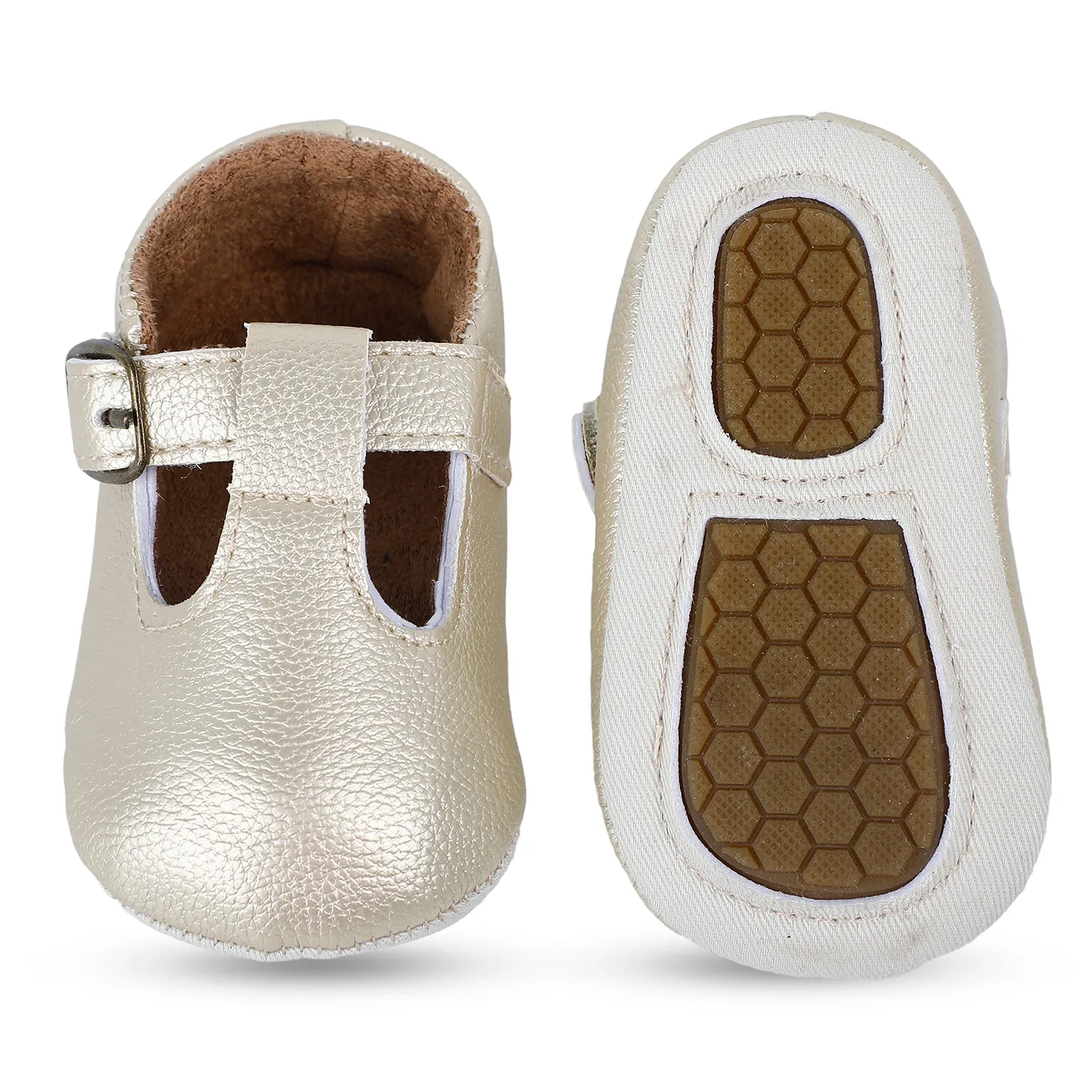 Baby Moo Dressy Metallic Gold Velcro Booties