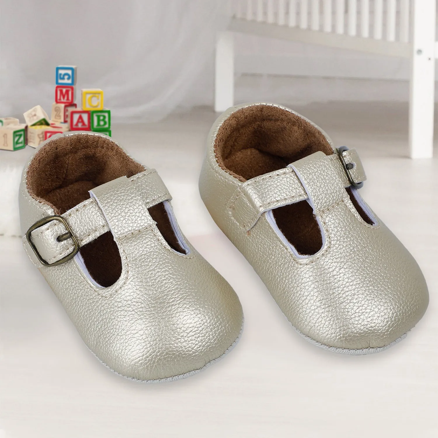 Baby Moo Dressy Metallic Gold Velcro Booties