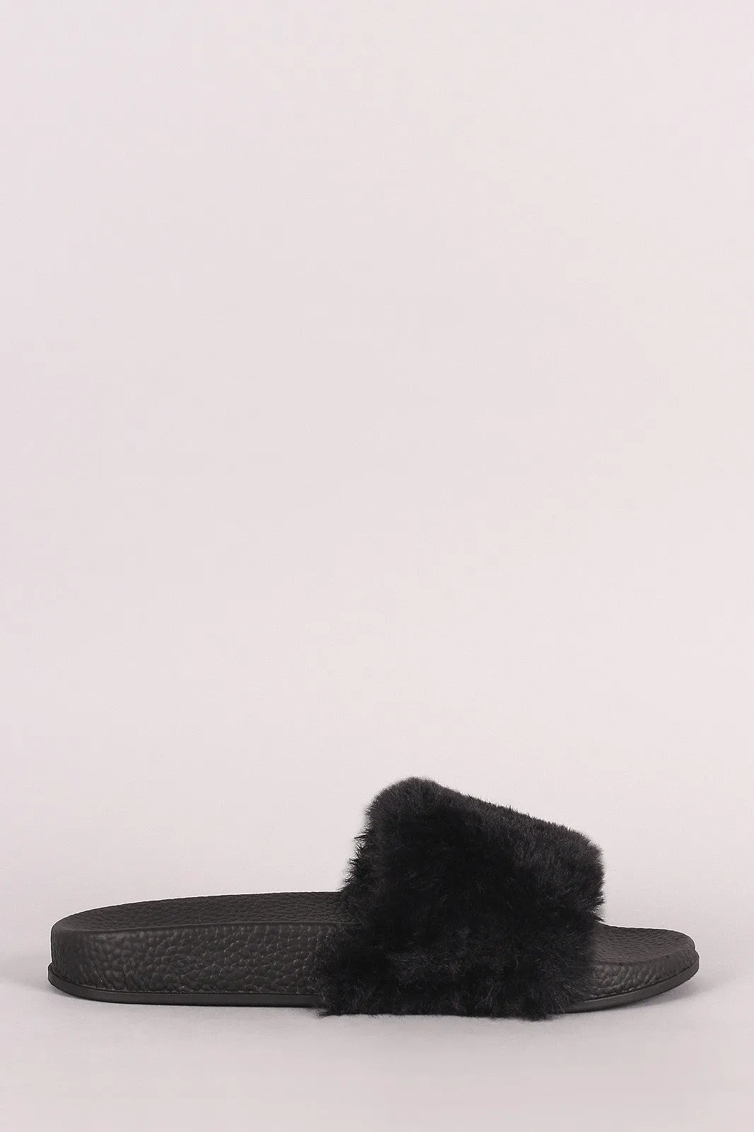Bamboo Open Toe Fluffy Faux Fur Slide Sandal
