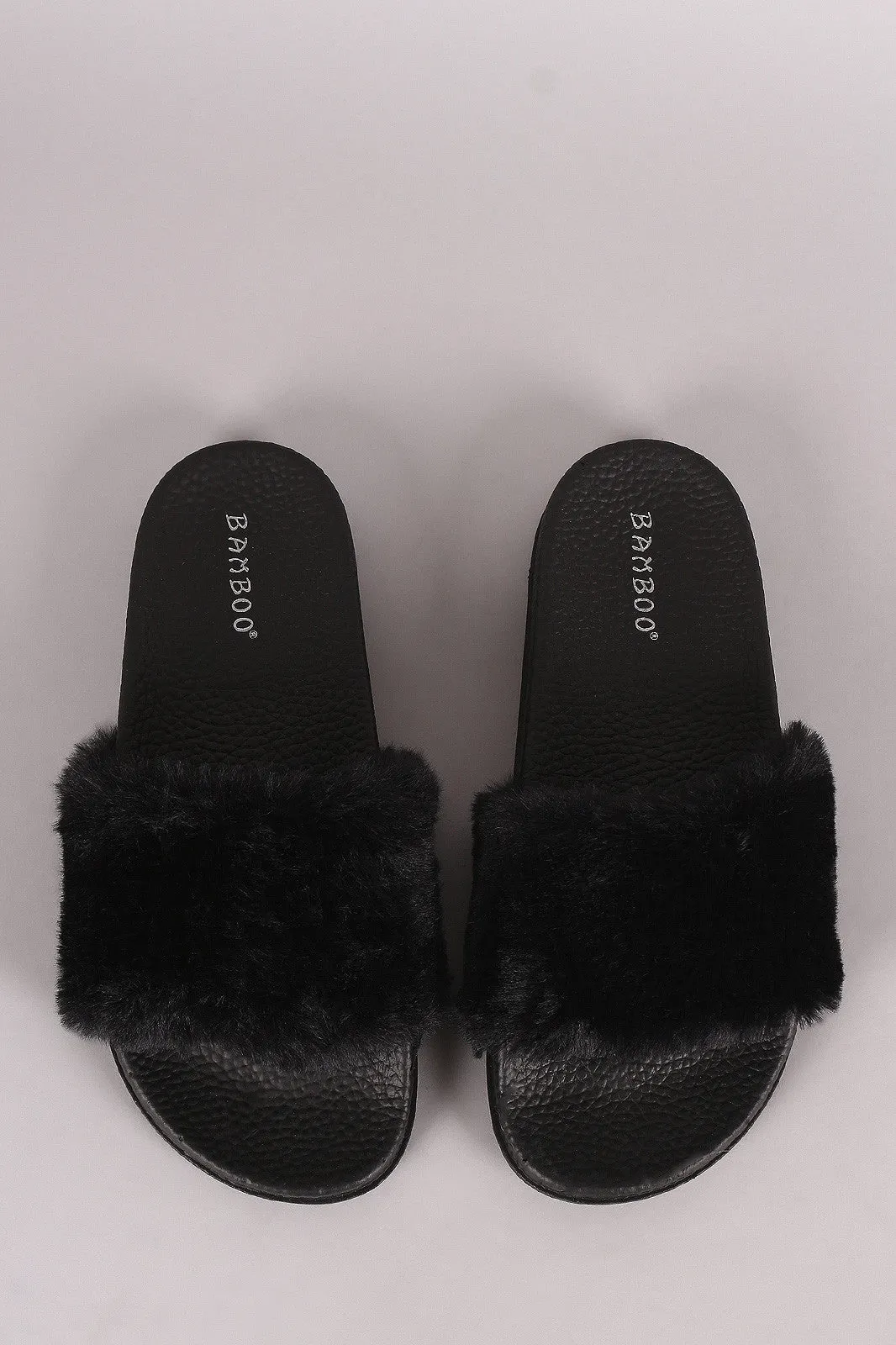 Bamboo Open Toe Fluffy Faux Fur Slide Sandal