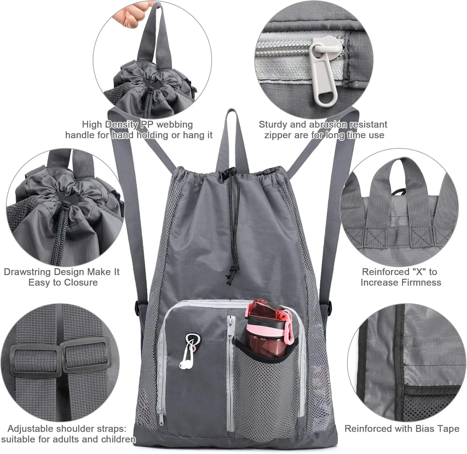 BeeGreen Drawstring Backpack for Men Women Athletic Gym Sports Workout Beach Swim
