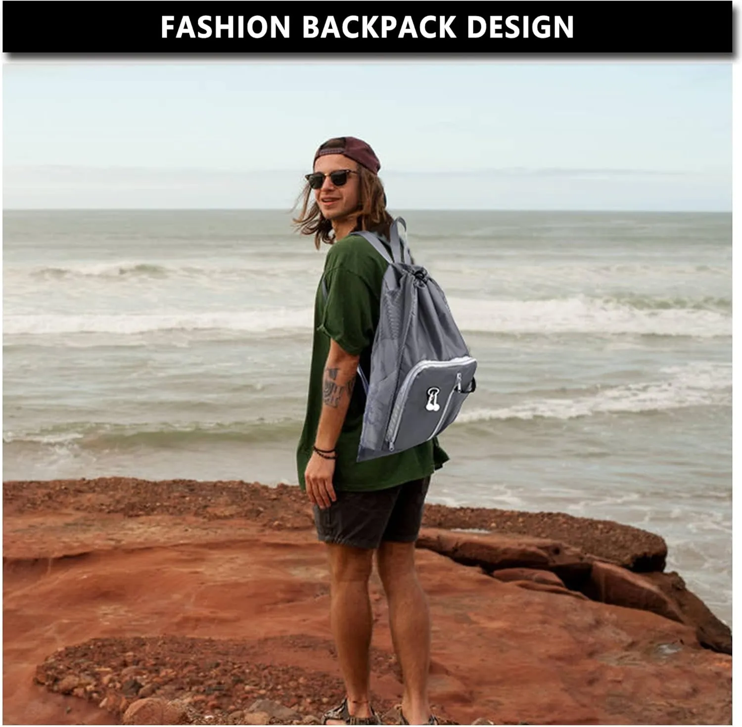 BeeGreen Drawstring Backpack for Men Women Athletic Gym Sports Workout Beach Swim