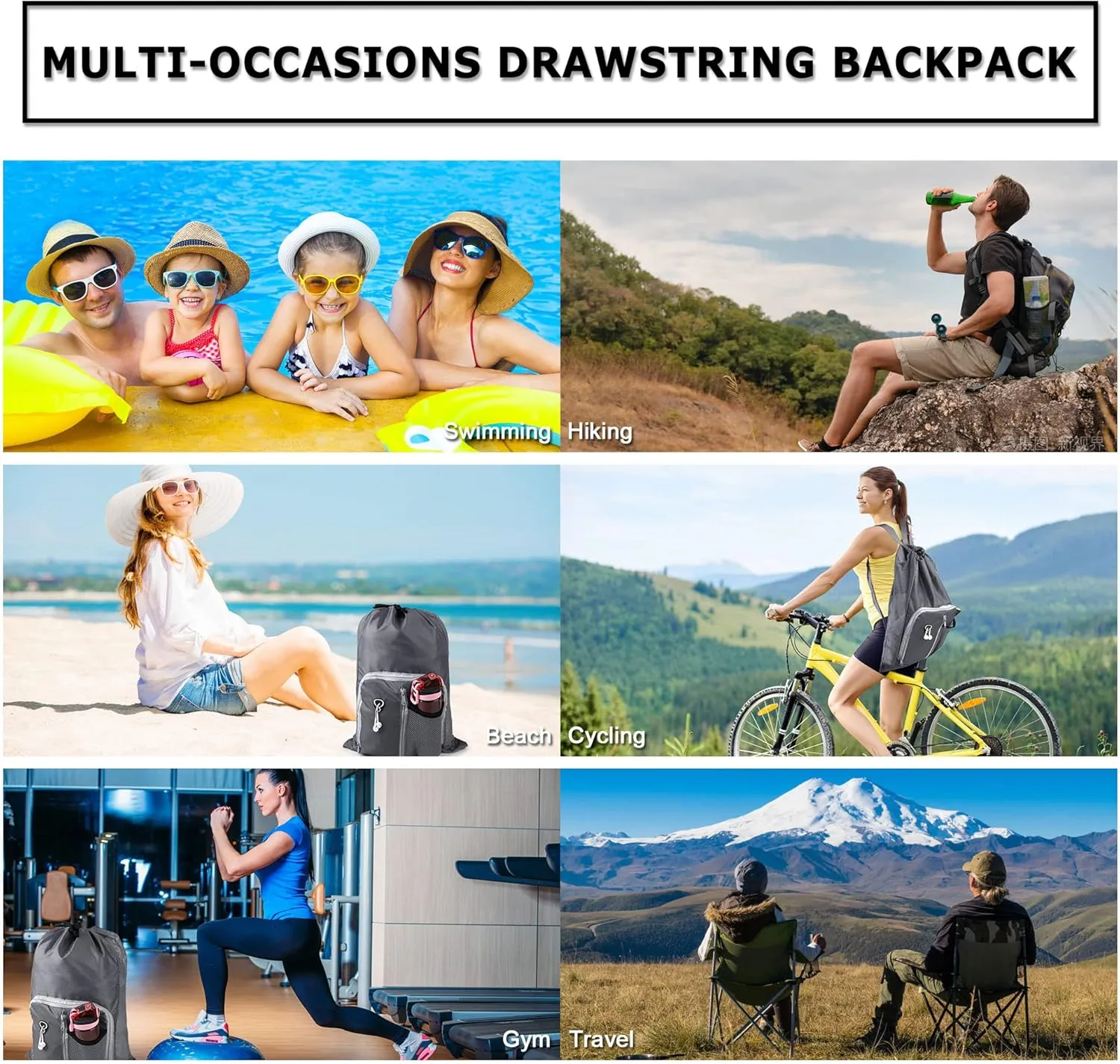 BeeGreen Drawstring Backpack for Men Women Athletic Gym Sports Workout Beach Swim