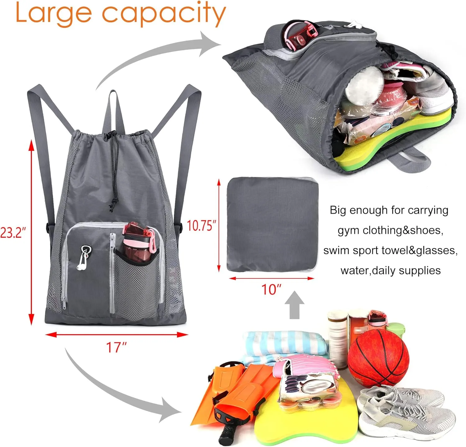 BeeGreen Drawstring Backpack for Men Women Athletic Gym Sports Workout Beach Swim