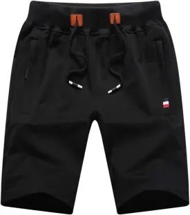 Big Boy's Casual Shorts Summer Cotton Classic Fit Elastic Waist Shorts with Zipper Pockets