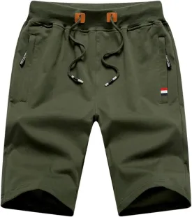 Big Boy's Casual Shorts Summer Cotton Classic Fit Elastic Waist Shorts with Zipper Pockets