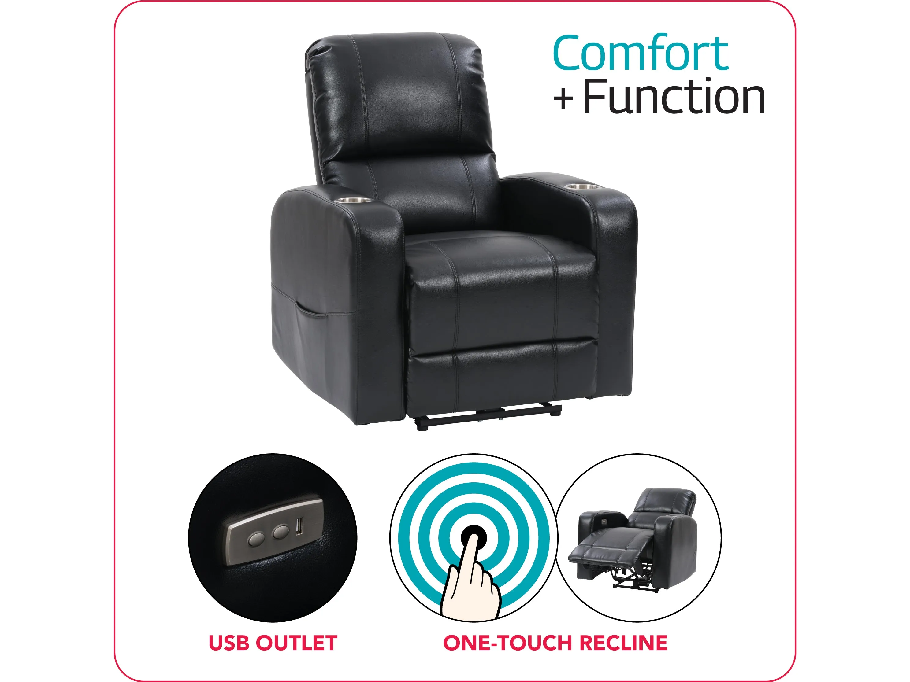 Black Power Recliner with Cup Holder