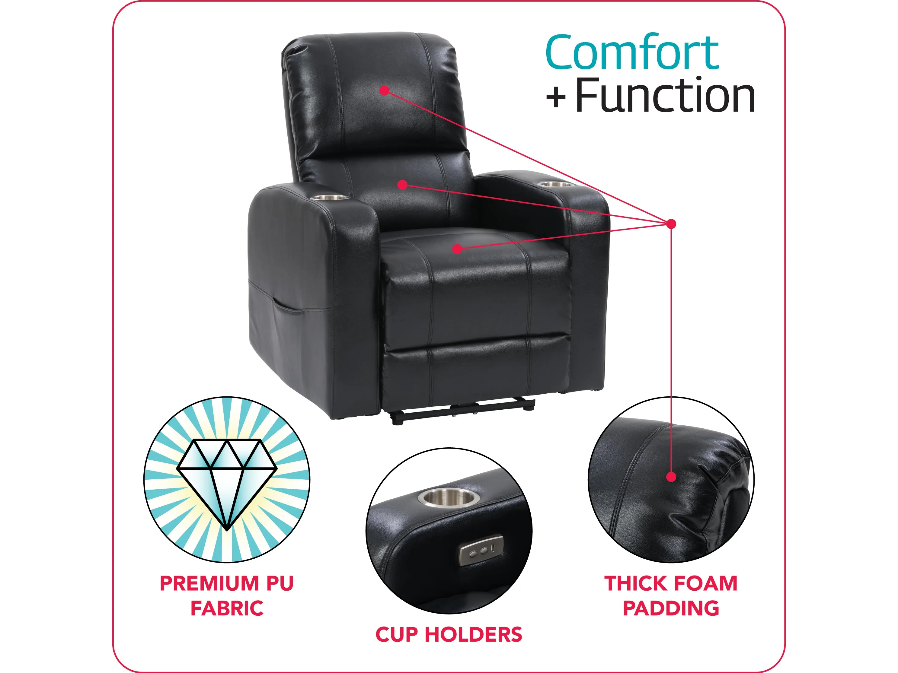 Black Power Recliner with Cup Holder