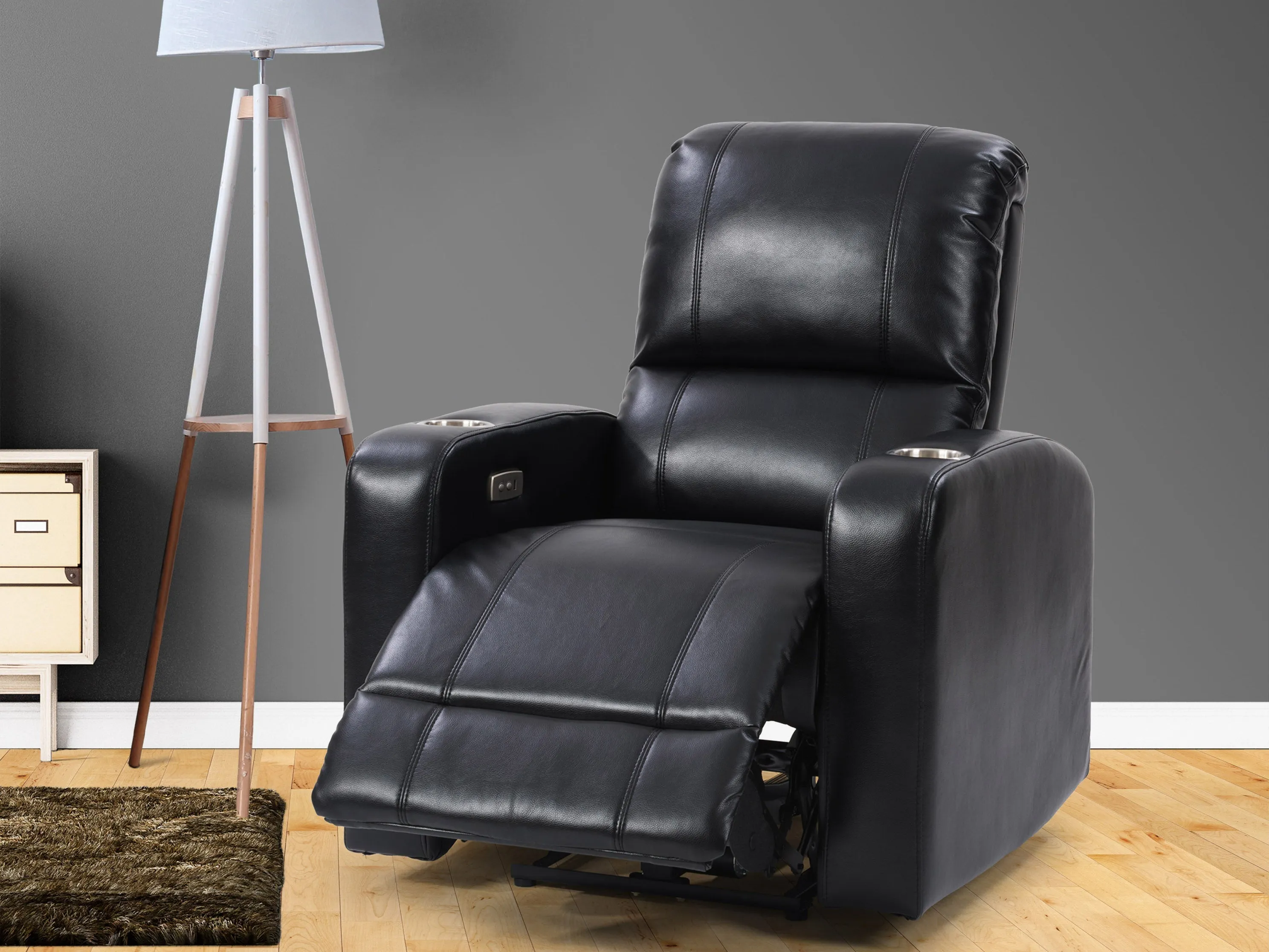 Black Power Recliner with Cup Holder