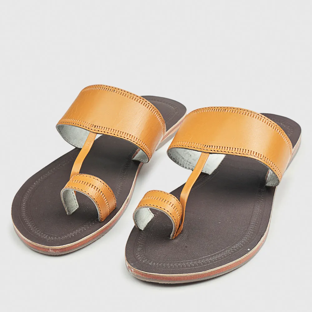 Brown & Yellow Handstitched Leather Kolhapuri Men Sandal