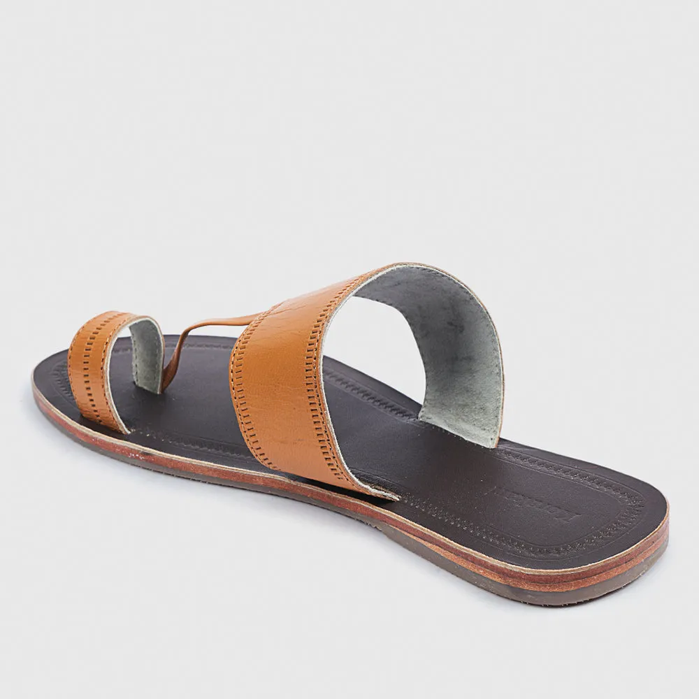 Brown & Yellow Handstitched Leather Kolhapuri Men Sandal