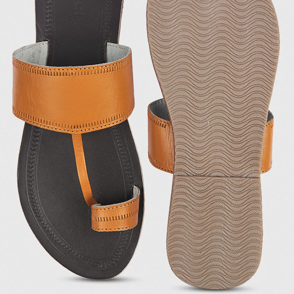 Brown & Yellow Handstitched Leather Kolhapuri Men Sandal