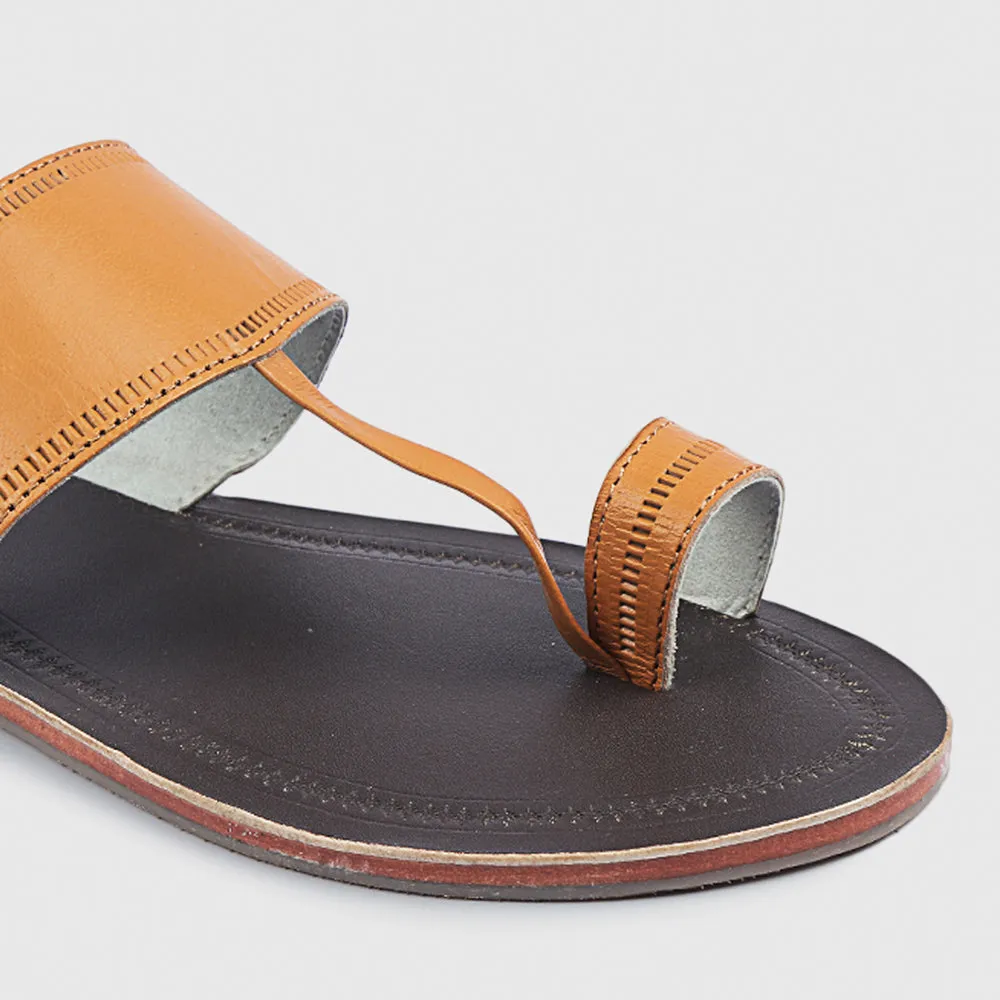 Brown & Yellow Handstitched Leather Kolhapuri Men Sandal