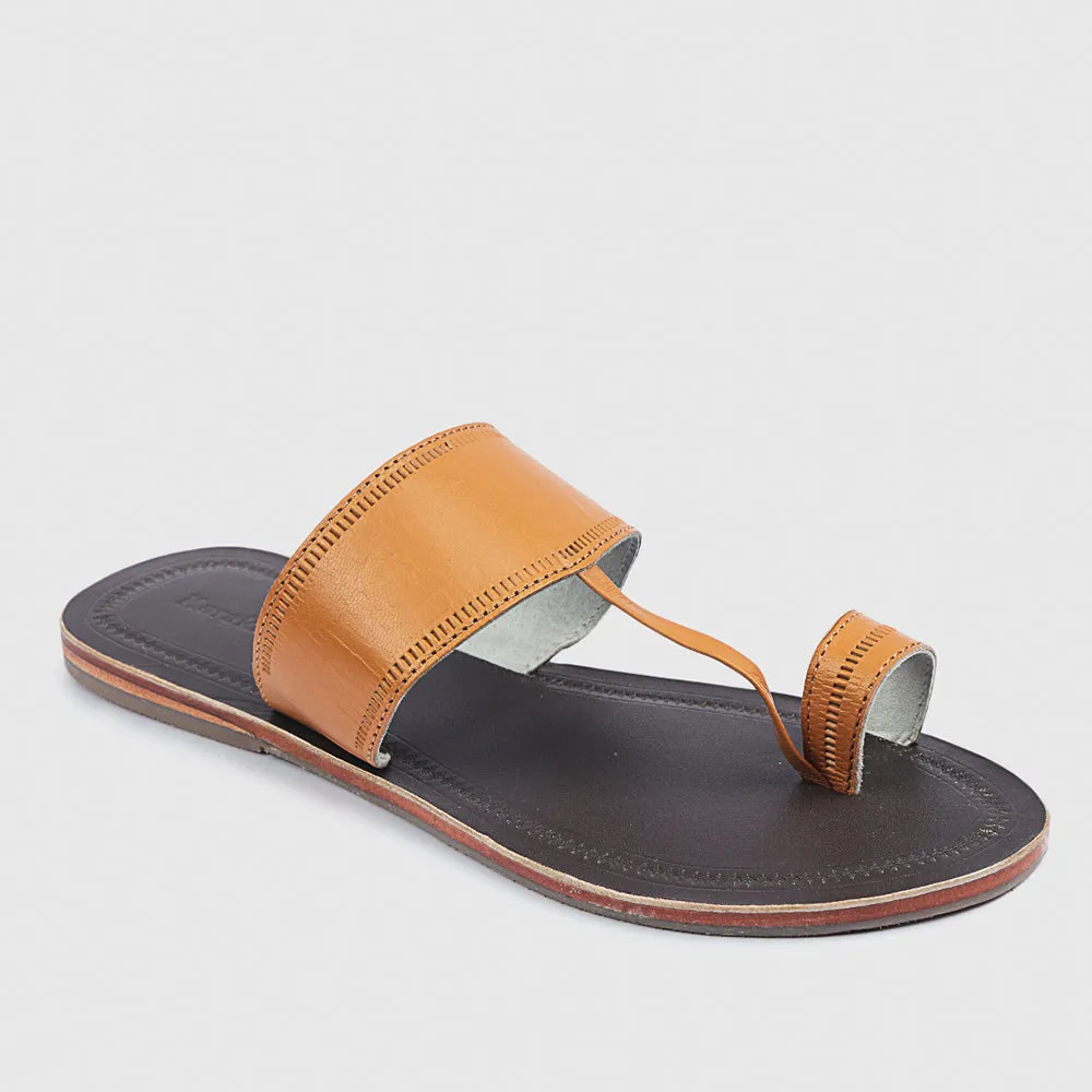 Brown & Yellow Handstitched Leather Kolhapuri Men Sandal