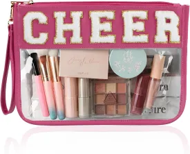 Cheer Chenille Letter Bags Clear Makeup Bag, Cheerleader Gifts Cosmetic Bag, Varsity Preppy Patch Flat Pouch Cheer Accessories, Waterproof PVC Organizer Toiletry Bag for Women Girls