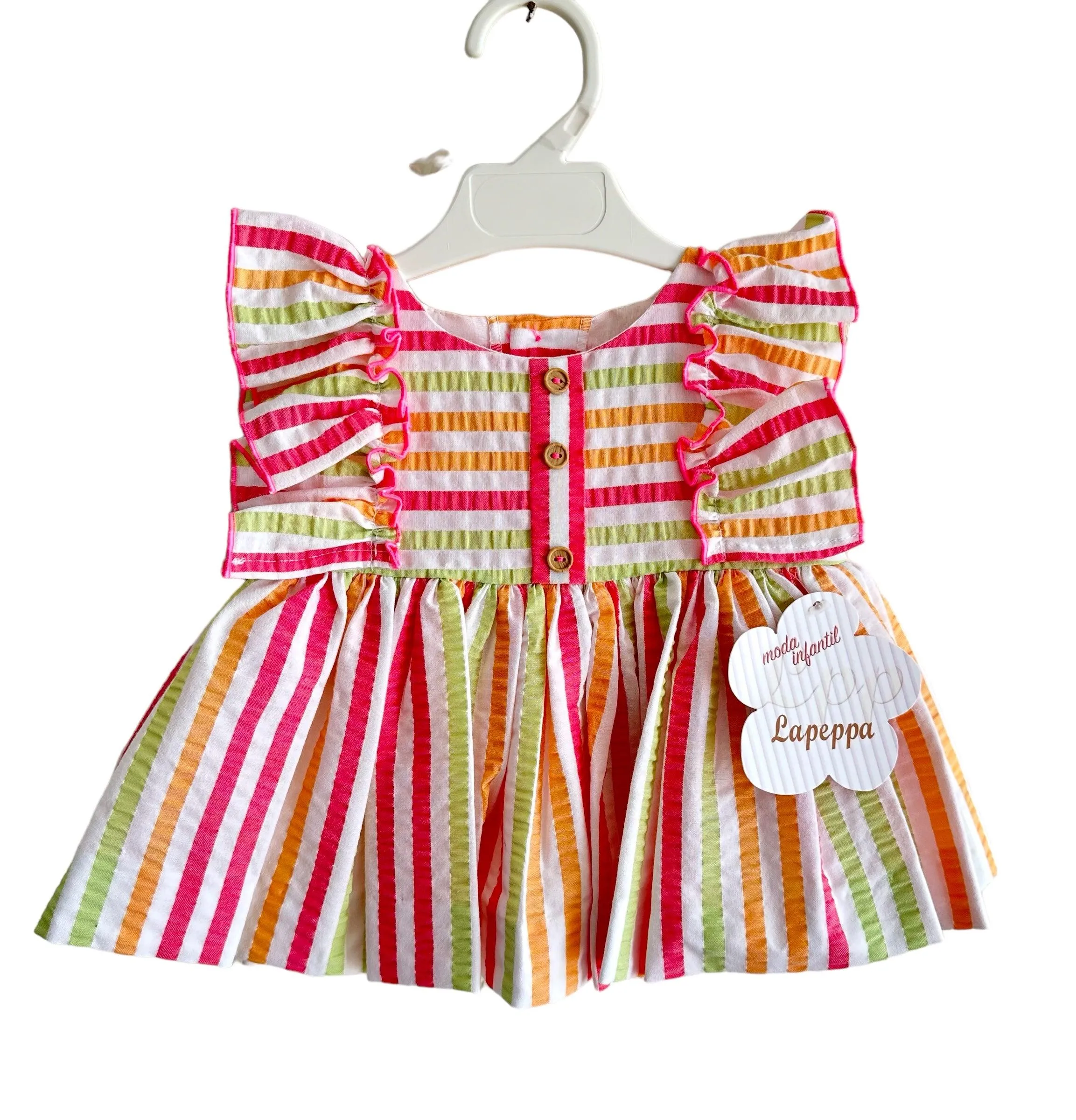 CLEARANCE SALE - La Peppa SS24 - Baby Girls Candy Stripe Dress with Matching Knickers