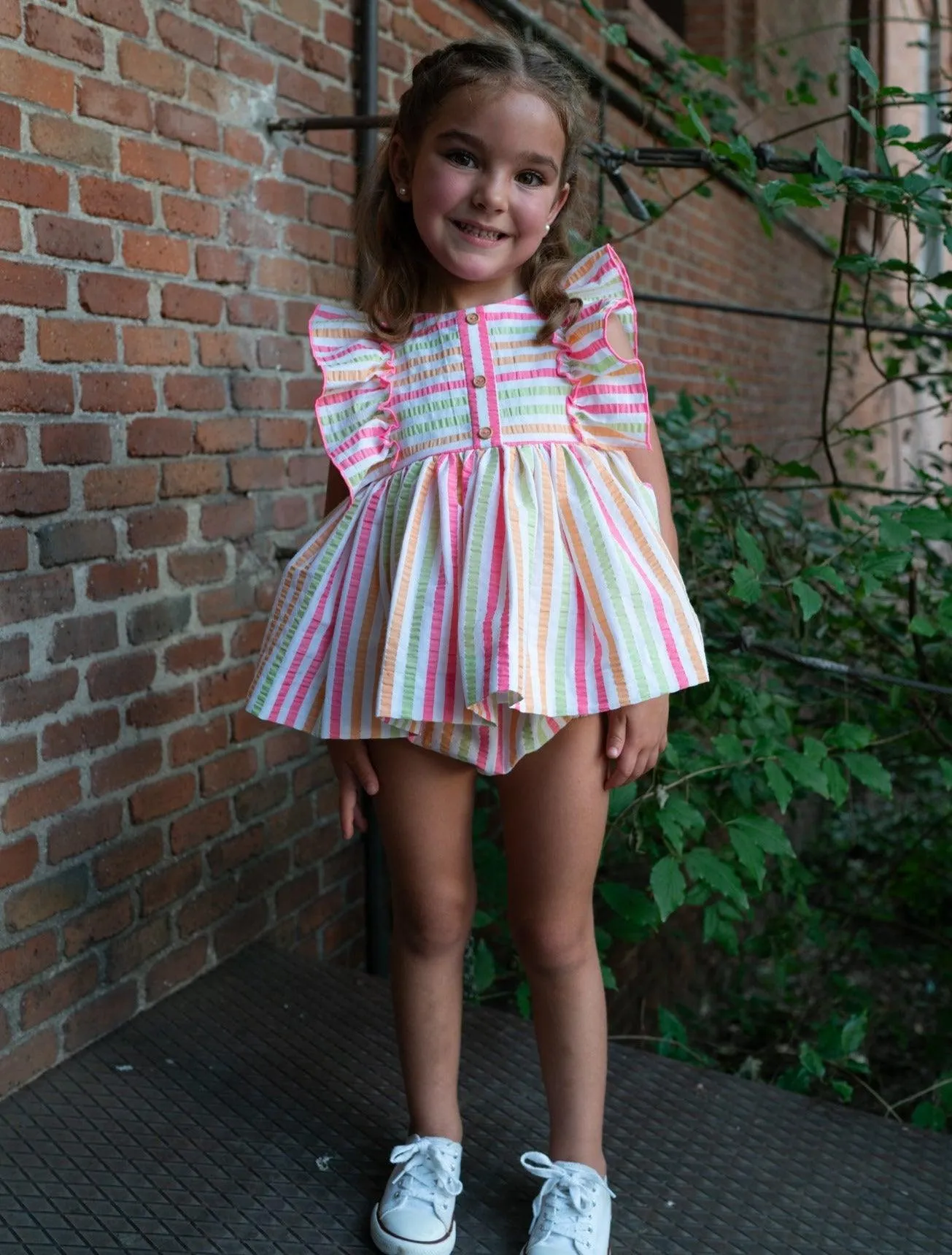 CLEARANCE SALE - La Peppa SS24 - Baby Girls Candy Stripe Dress with Matching Knickers