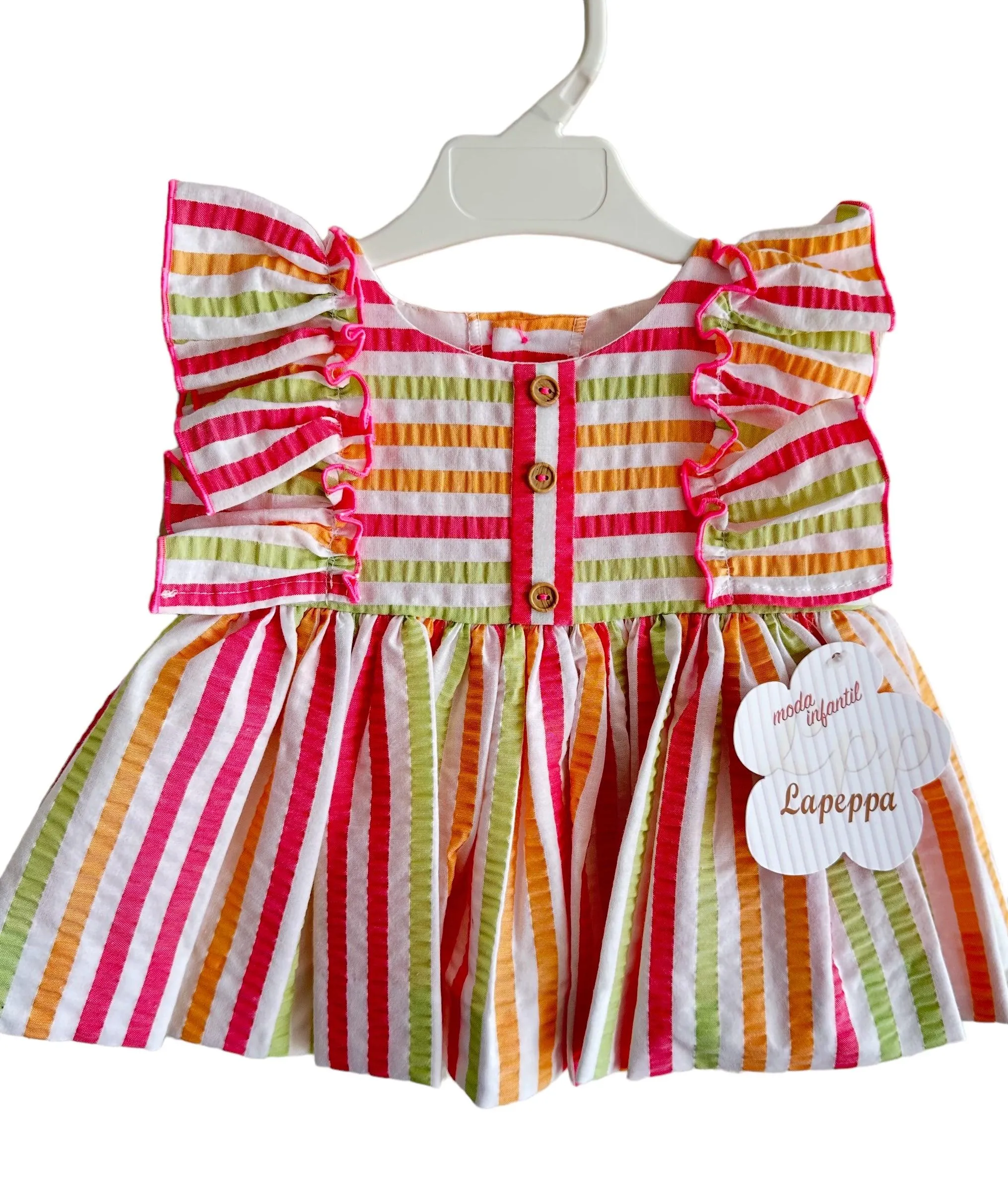 CLEARANCE SALE - La Peppa SS24 - Baby Girls Candy Stripe Dress with Matching Knickers