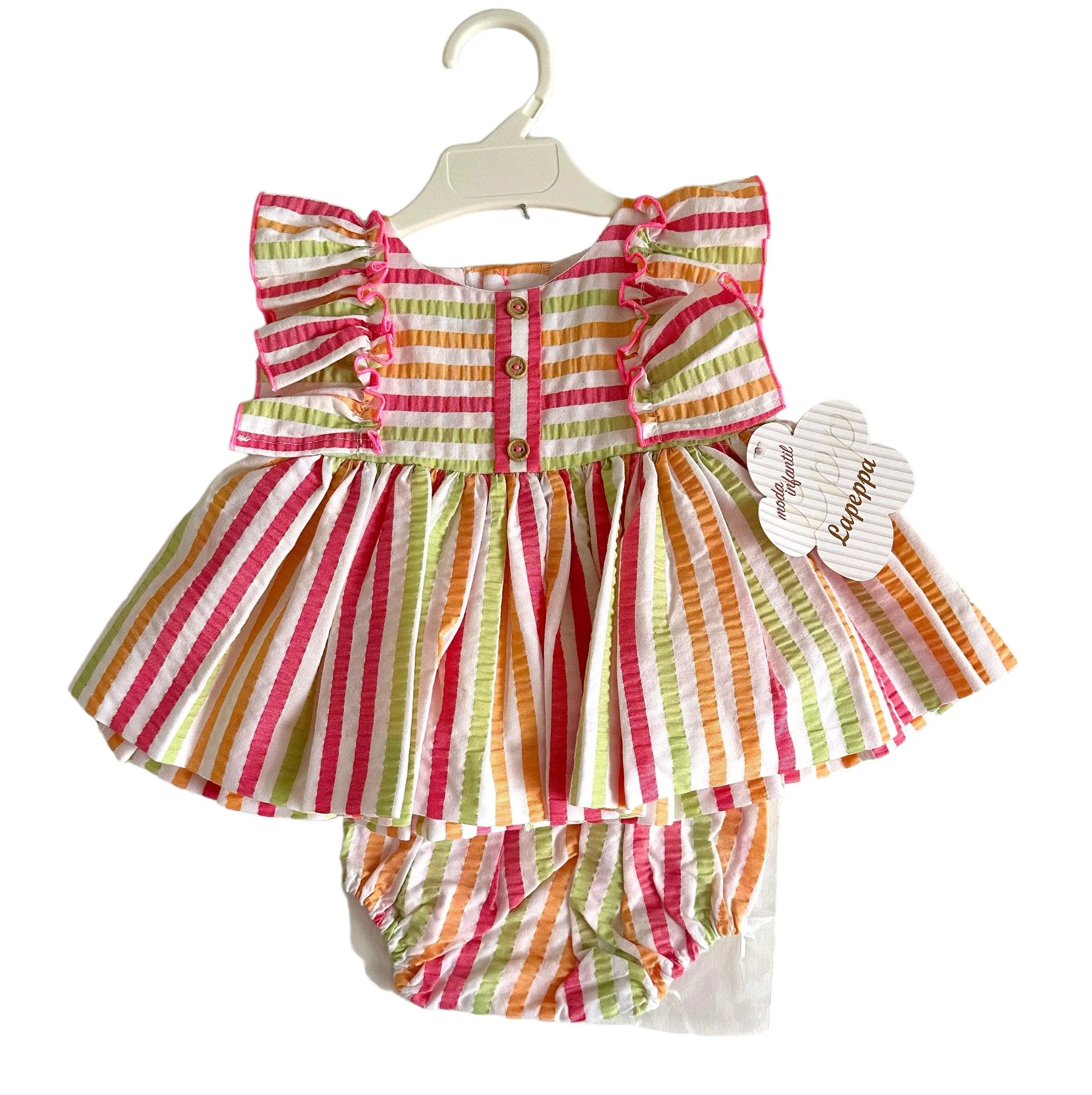 CLEARANCE SALE - La Peppa SS24 - Baby Girls Candy Stripe Dress with Matching Knickers