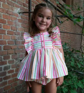 CLEARANCE SALE - La Peppa SS24 - Baby Girls Candy Stripe Dress with Matching Knickers
