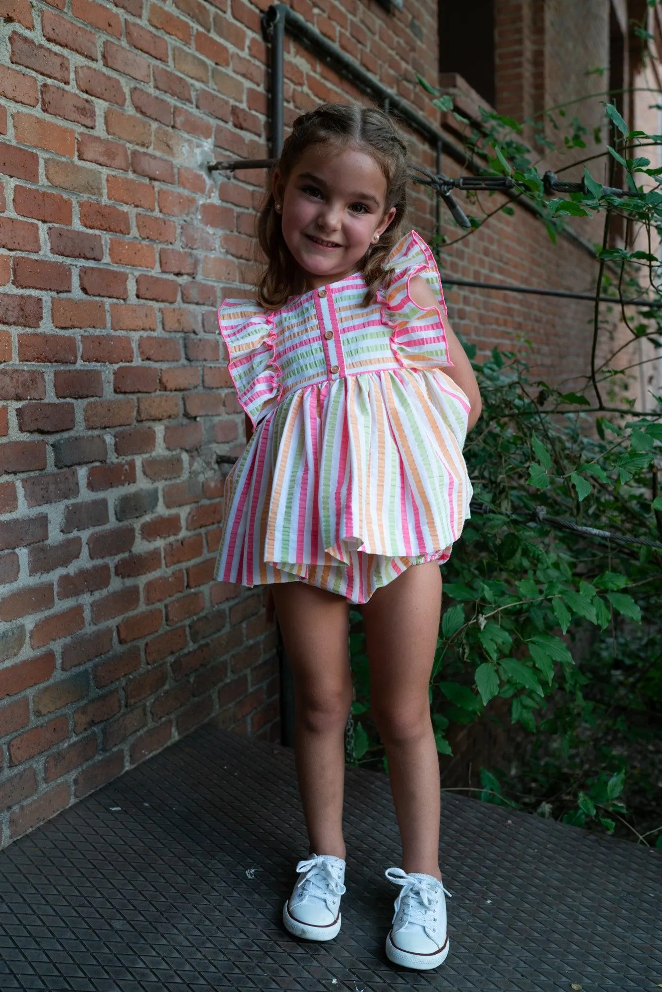 CLEARANCE SALE - La Peppa SS24 - Baby Girls Candy Stripe Dress with Matching Knickers