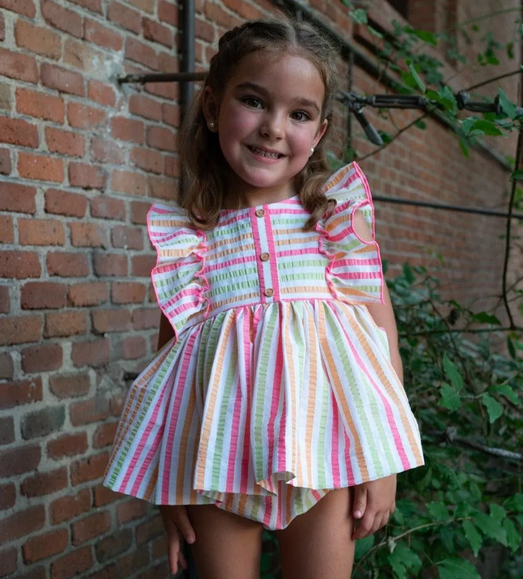 CLEARANCE SALE - La Peppa SS24 - Baby Girls Candy Stripe Dress with Matching Knickers