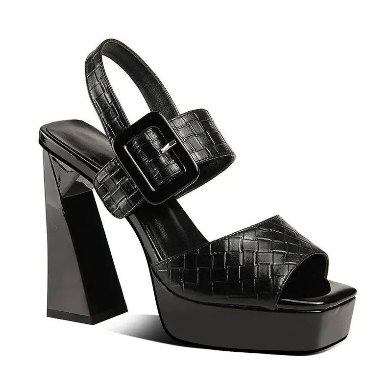 Emily Black Platform Block Heels