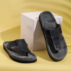 Grey Handcrafted Women's Leather Slippers with Suede