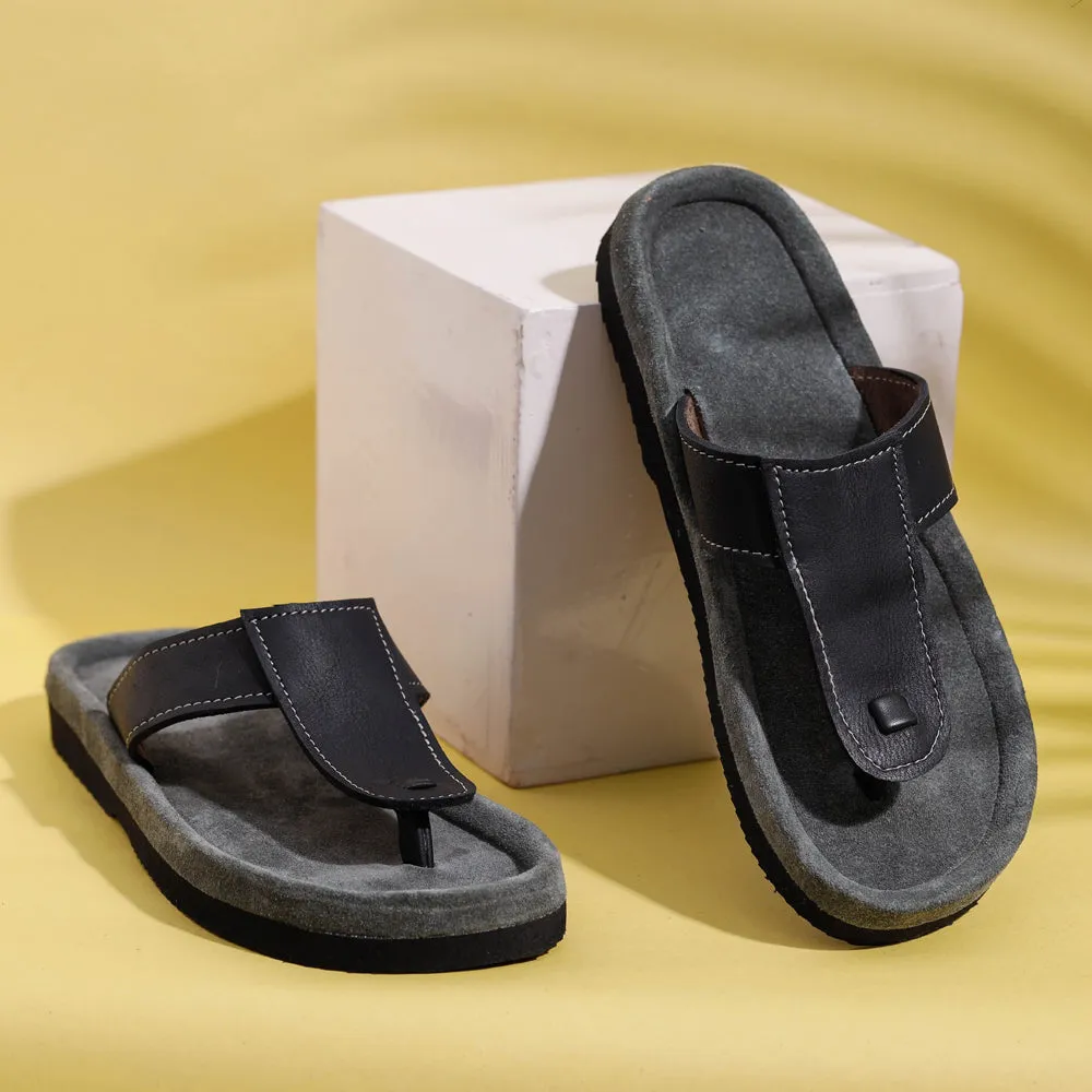 Grey Handcrafted Women's Leather Slippers with Suede