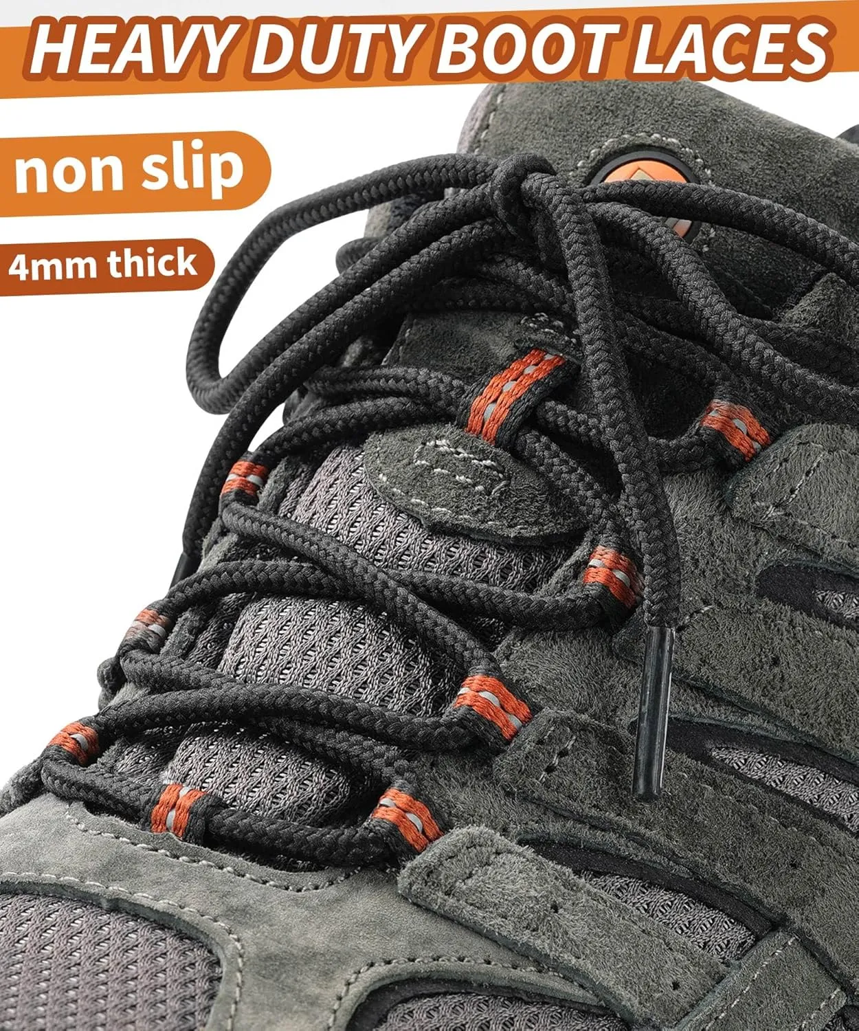 Handshop 2 Pairs Round Boots Shoelaces Heavy Duty Outdoor Shoe Laces 30-63 Shoestrings For Hiking Sporting Running