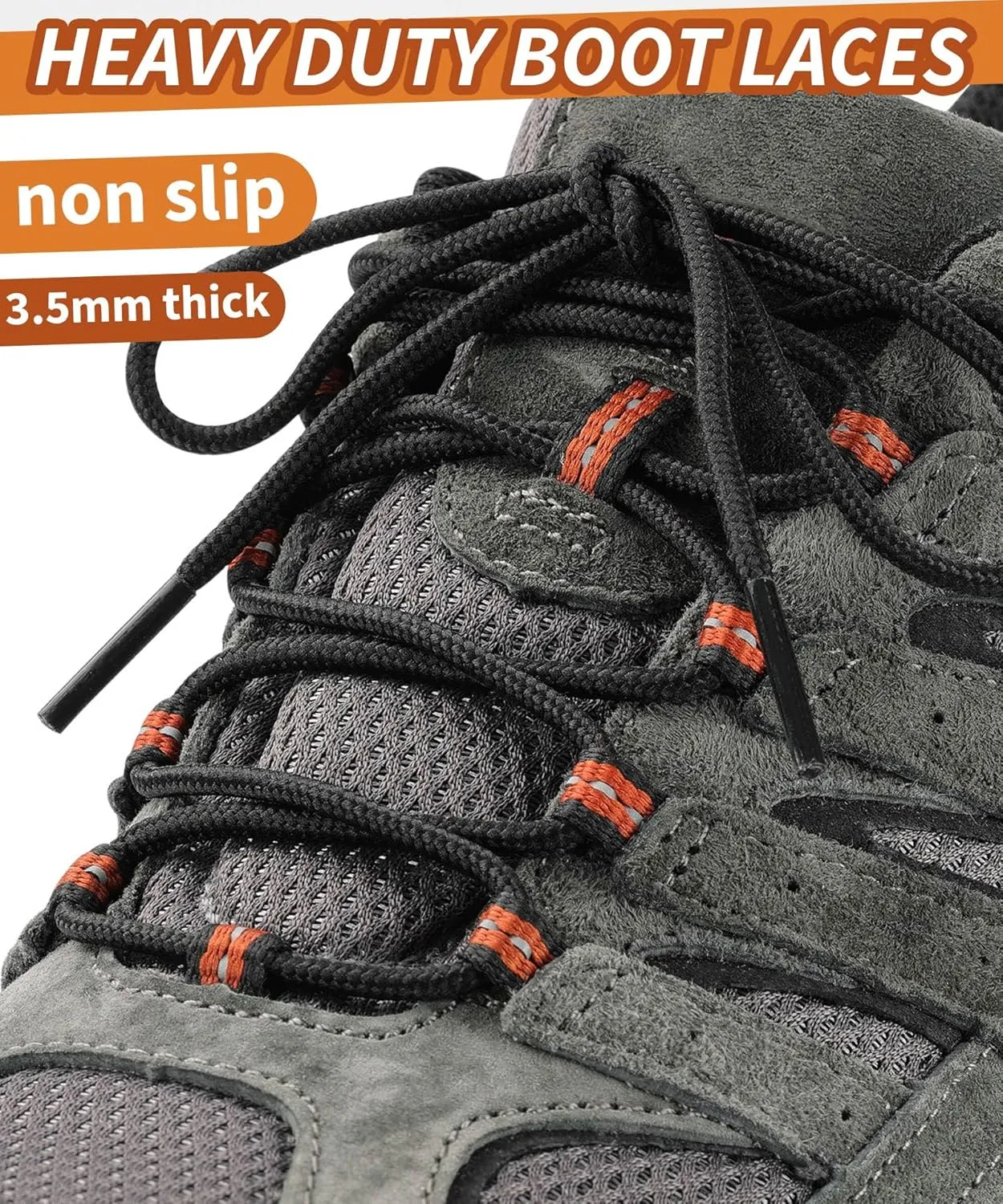 Handshop 2 Pairs Round Boots Shoelaces Heavy Duty Outdoor Shoe Laces 30-63 Shoestrings For Hiking Sporting Running