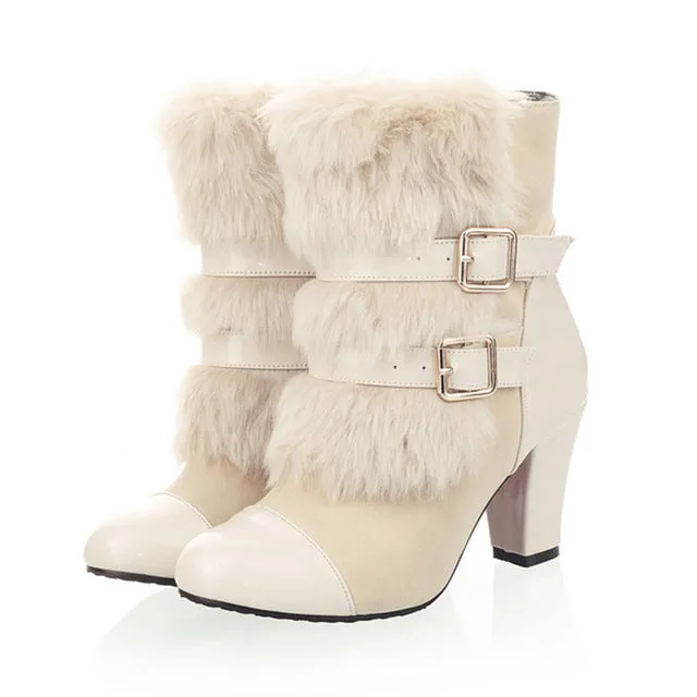 Keep warm plush high heels boots
