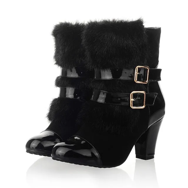 Keep warm plush high heels boots