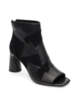 Liverpool Park Bootie Multi Leather Patchwork Open Toe - Black