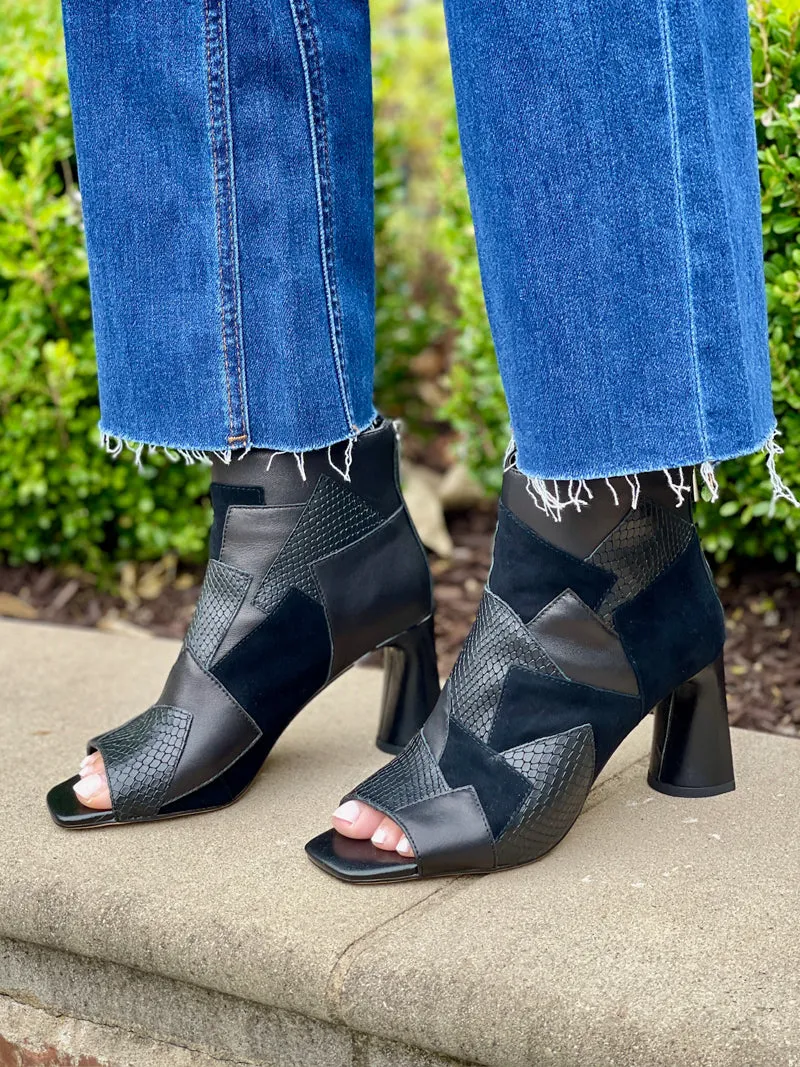 Liverpool Park Bootie Multi Leather Patchwork Open Toe - Black