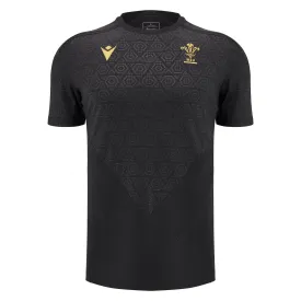 Macron Wales WRU 24/25 Adults 6NT Black Poly Training SS Rugby Shirt