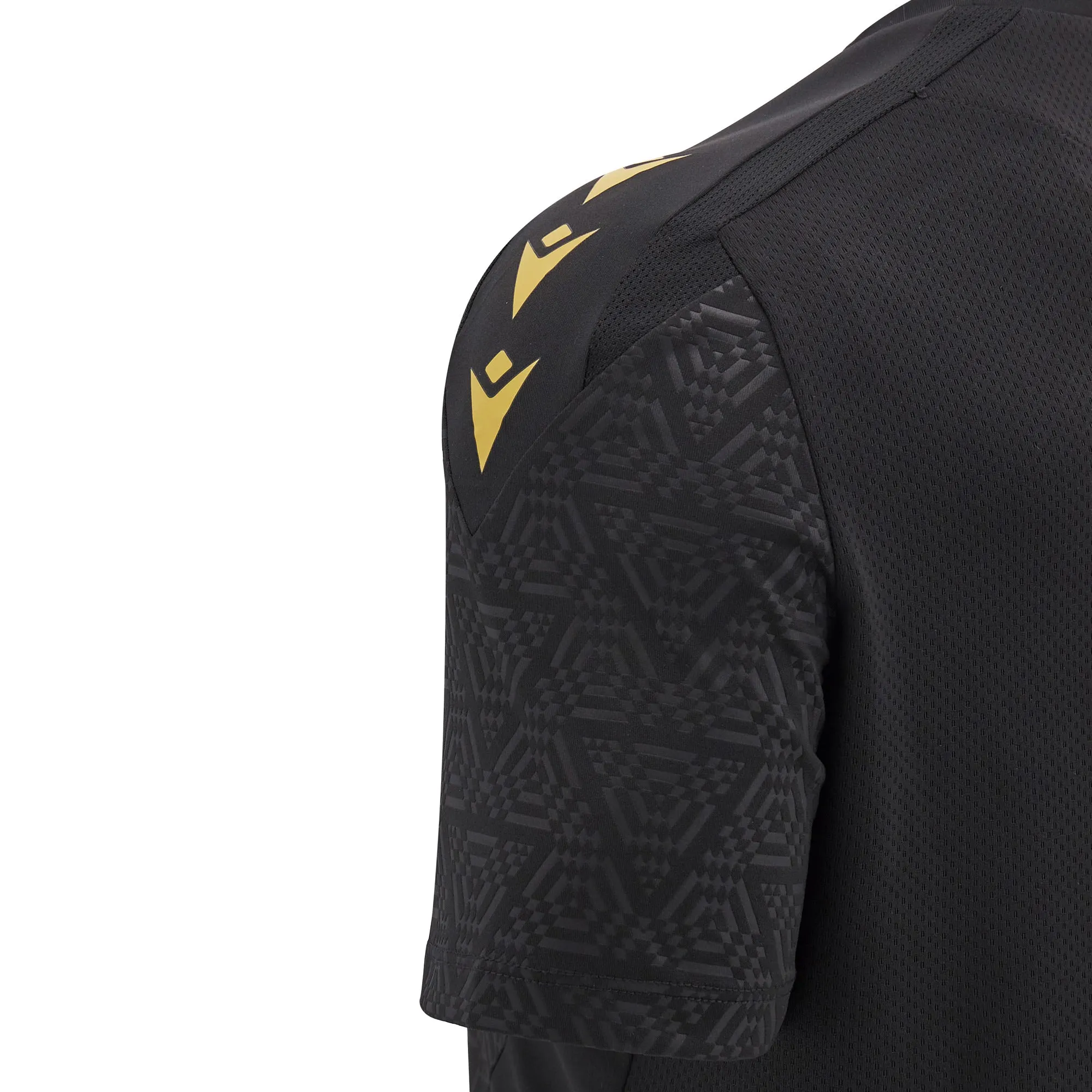 Macron Wales WRU 24/25 Adults 6NT Black Poly Training SS Rugby Shirt