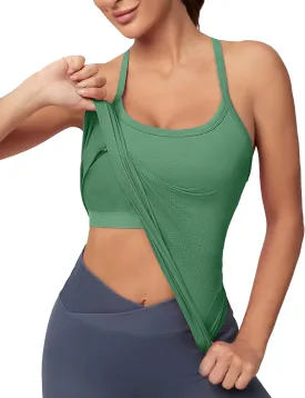 MathCat Workout Tank Tops for Women with Built in Bra, Sleeveless Gym Tops Seamless Racerback Athletic Yoga Shirts