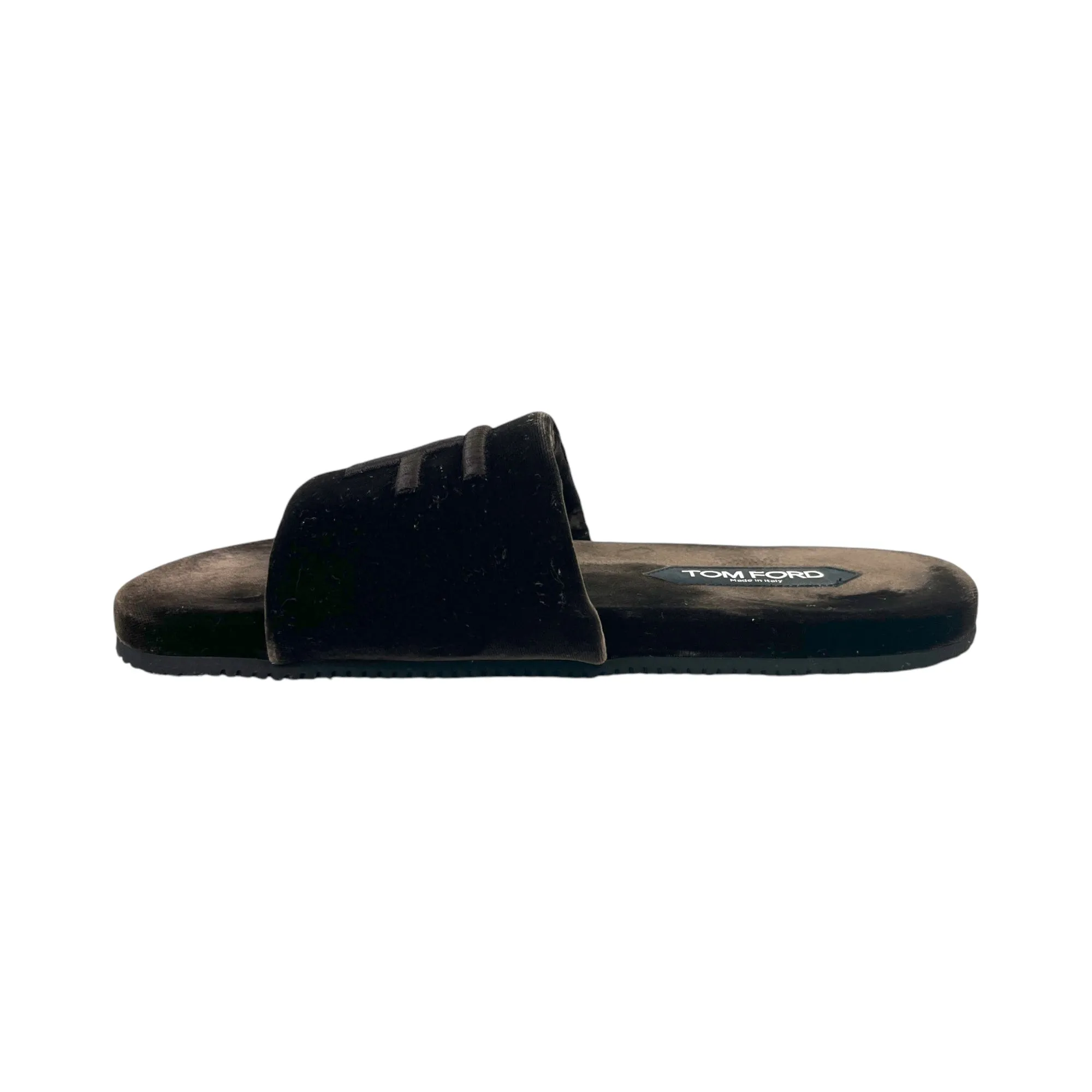 Men's Embroidered Logo Velvet Slides Brown Size EU 41 / UK 7