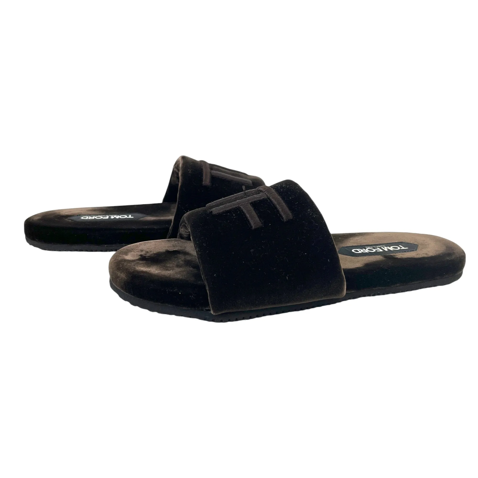 Men's Embroidered Logo Velvet Slides Brown Size EU 41 / UK 7