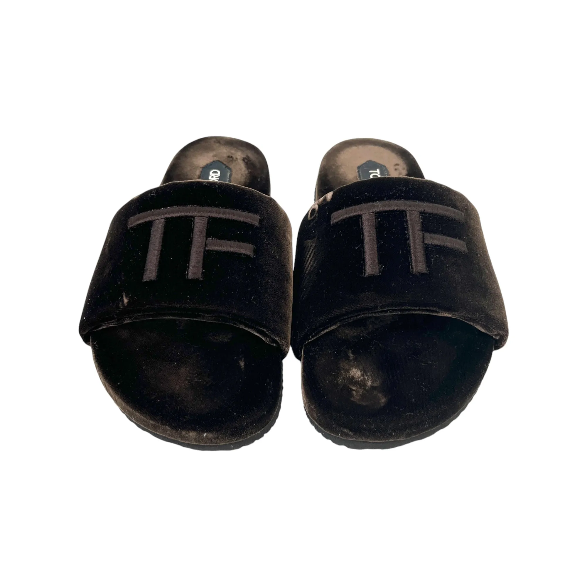 Men's Embroidered Logo Velvet Slides Brown Size EU 41 / UK 7