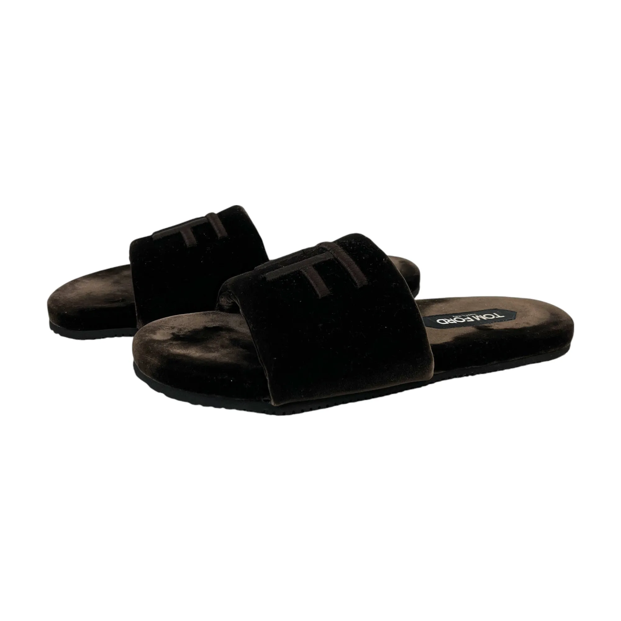 Men's Embroidered Logo Velvet Slides Brown Size EU 41 / UK 7