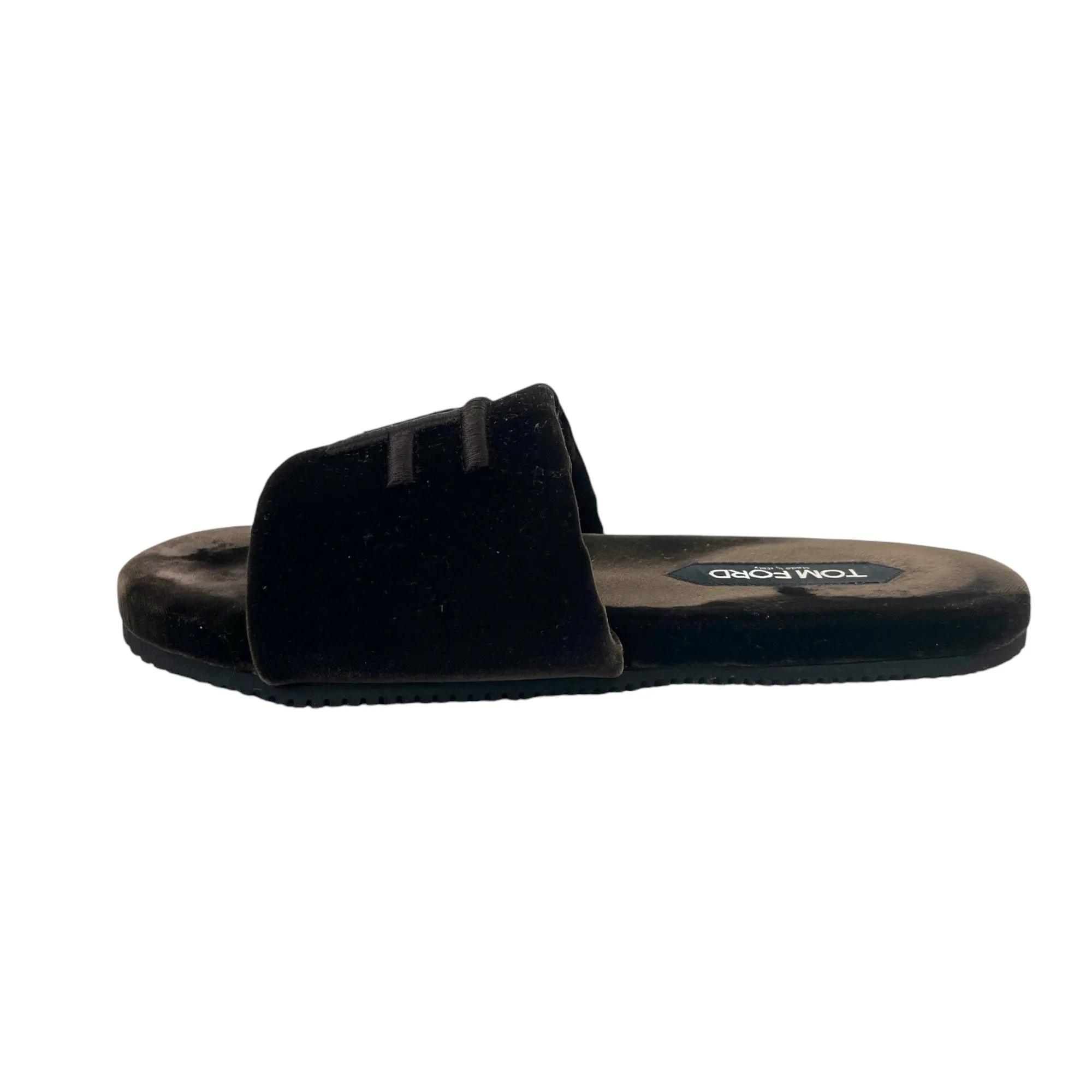 Men's Embroidered Logo Velvet Slides Brown Size EU 41 / UK 7