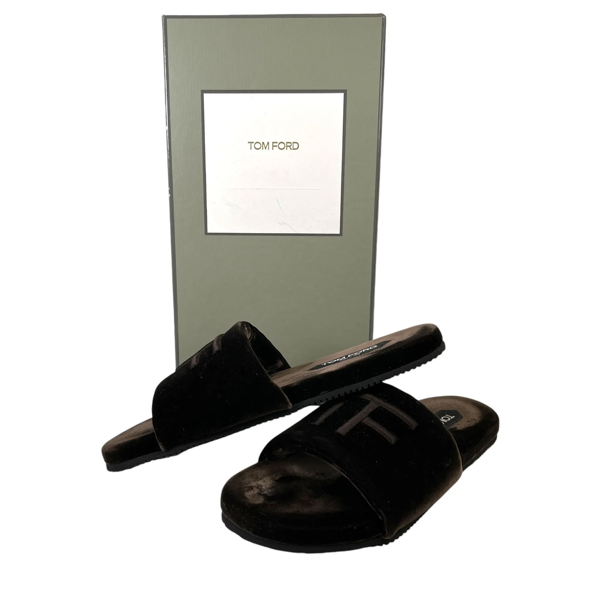Men's Embroidered Logo Velvet Slides Brown Size EU 41 / UK 7
