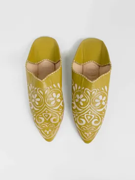 Moroccan Decorative Heart Babouche Slippers, Mustard