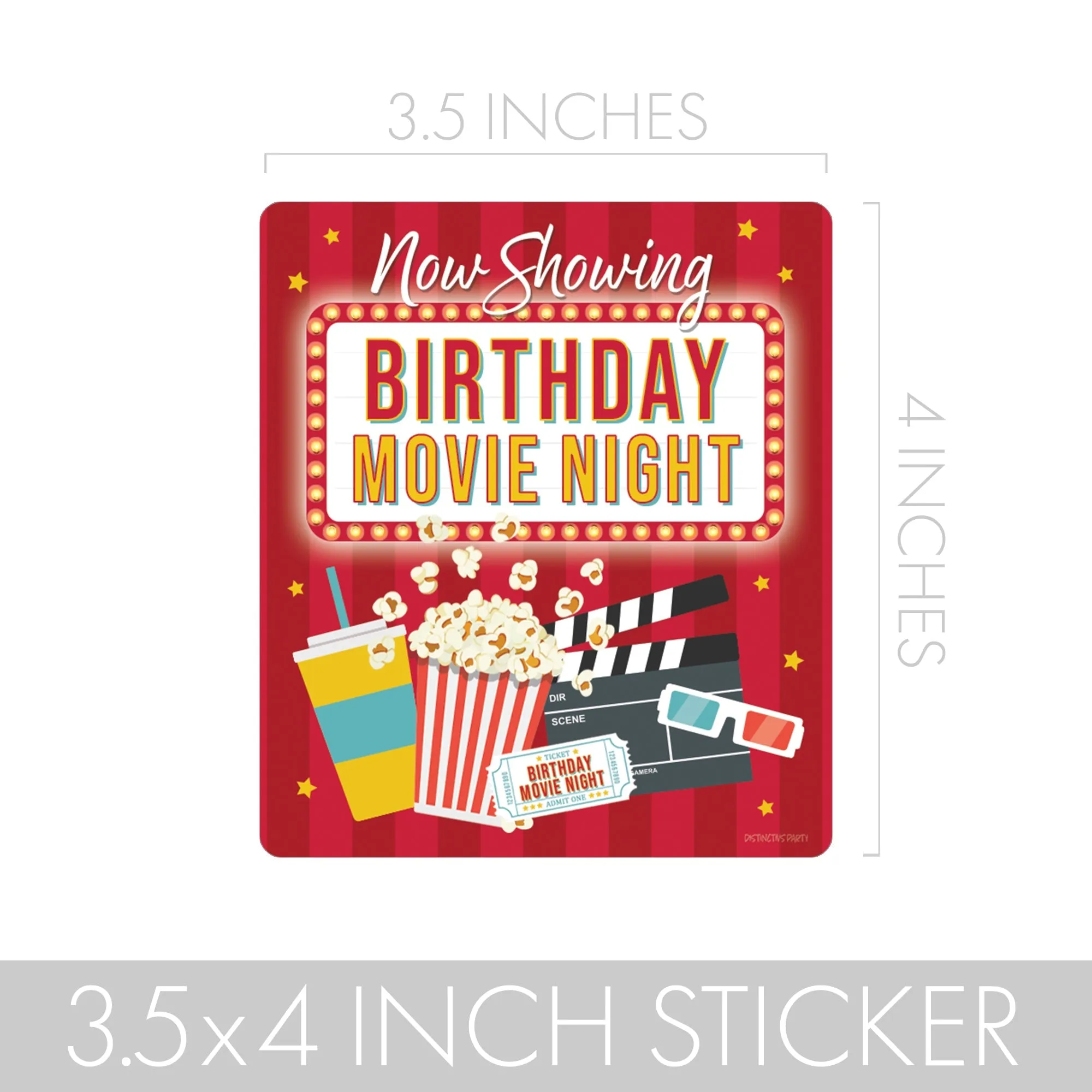 Movie Night: Kid's Birthday - Chip Bag, Popcorn or Snack Bag Stickers - 32 Stickers